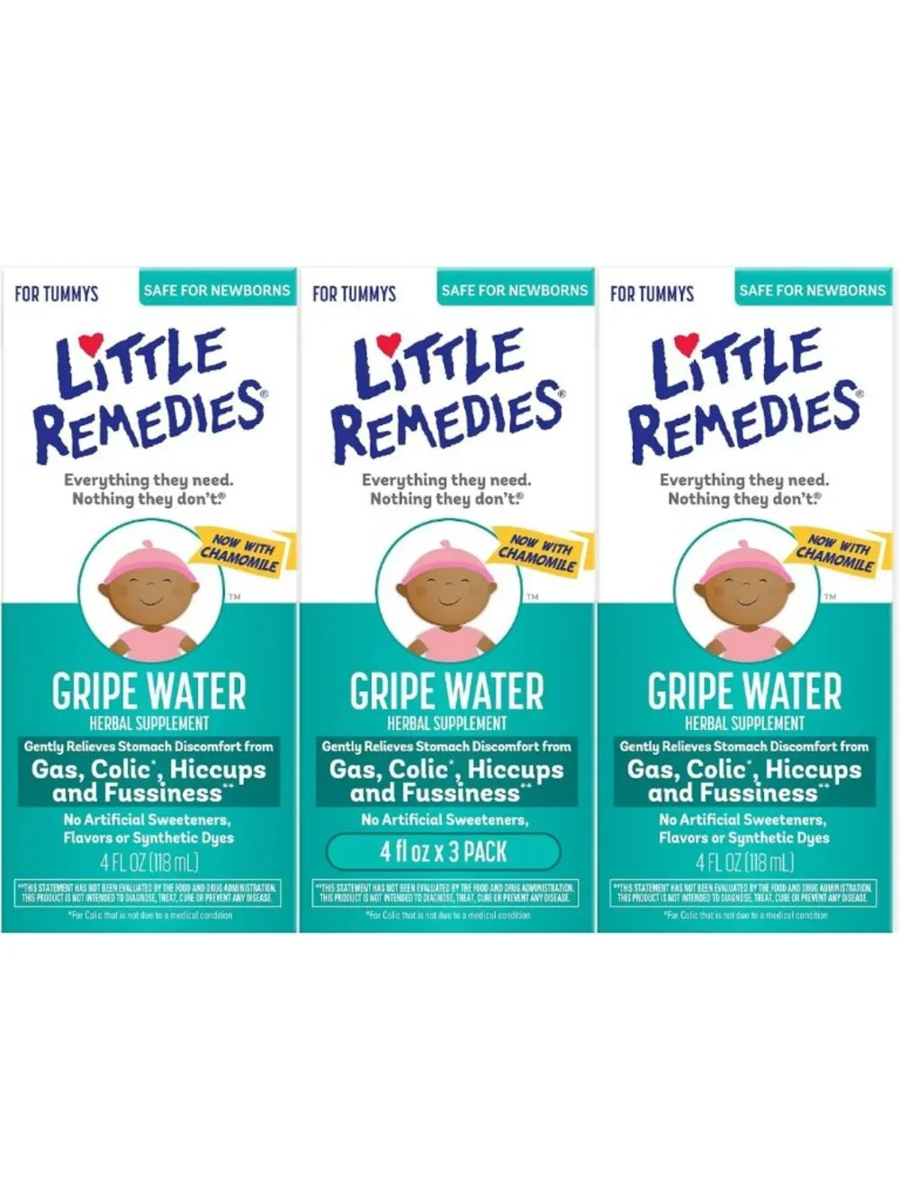 Natural Baby Gripe Water with Chamomile - Gas Relief, No Alcohol or Dyes, 4oz (3